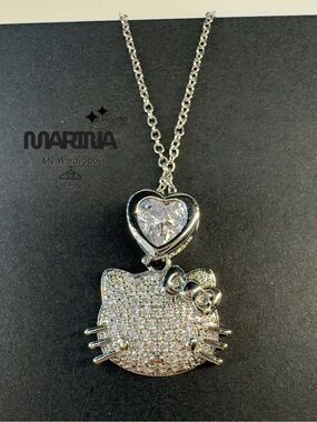Hello Kitty Pavé Crystal Cat Pendant Necklace in Silver
